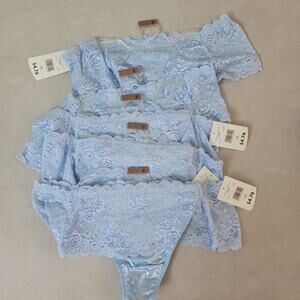Lot Of ( 5)Secret Treasures Skong Thong Panties Size 10 Blue Satin Floral Lace